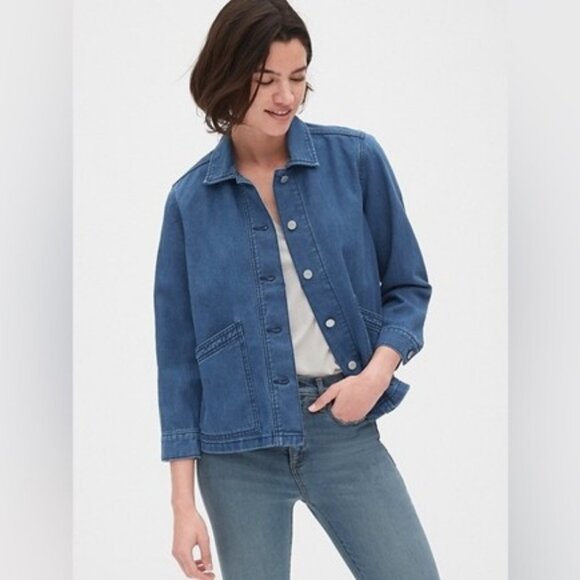 GAP Jackets & Blazers - Gap Denim Swing Jacket Button Up Pockets Utility Barn Cotton Jean Coat M